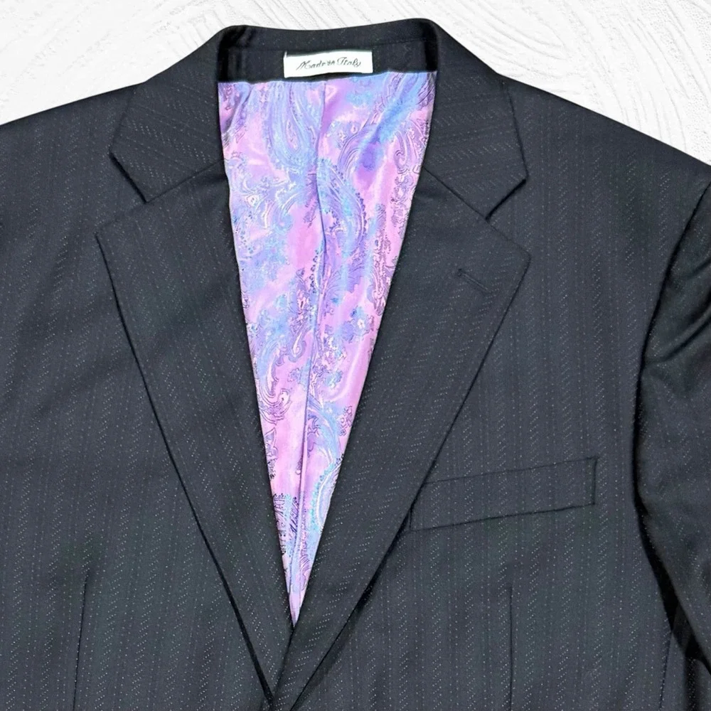 Sartoria Tosi 42R Hand Made Italy Super 150s/Silk Blazer Black Chevron